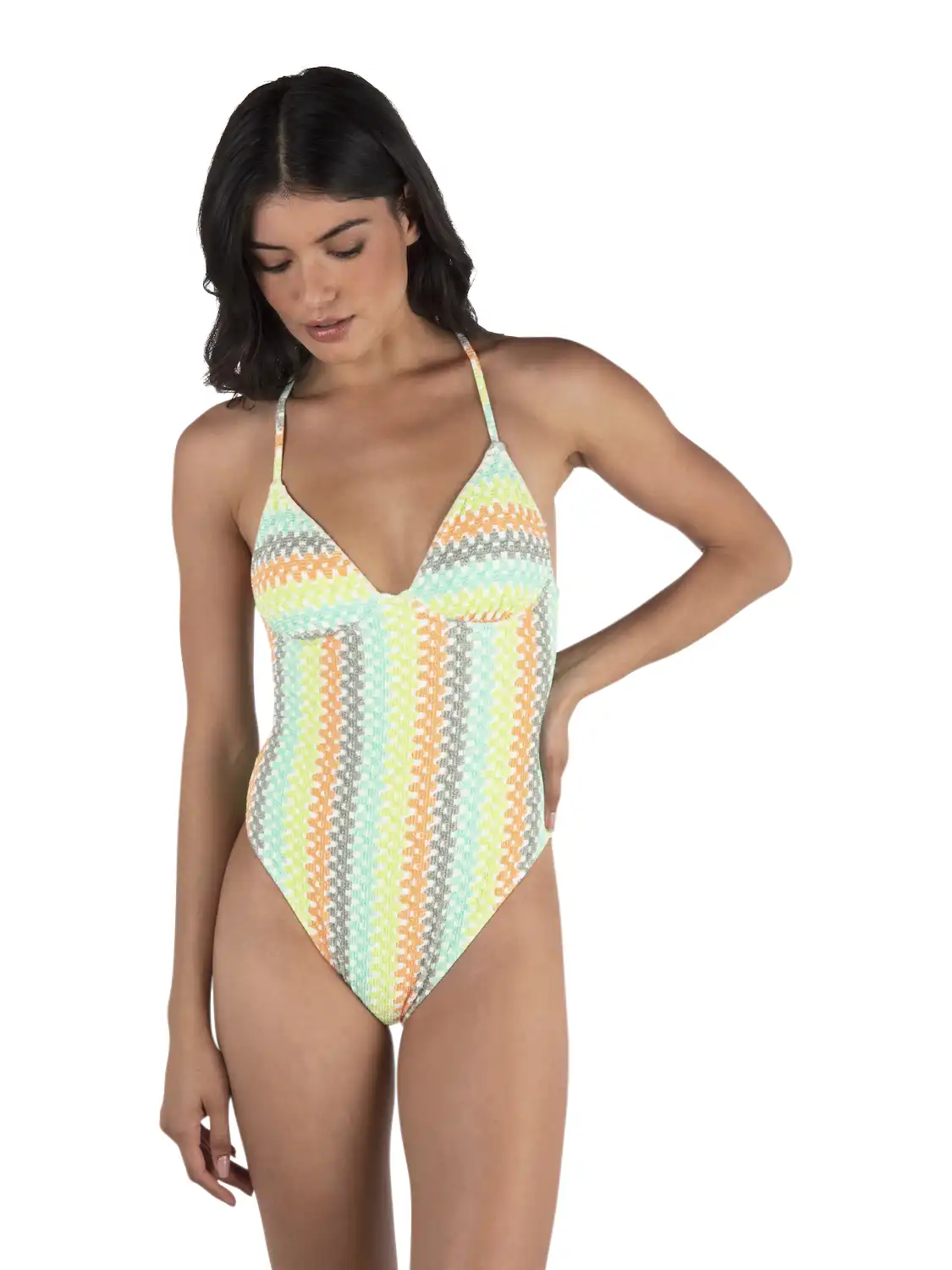 Stripe Crochet Scrunch Moderate One Piece