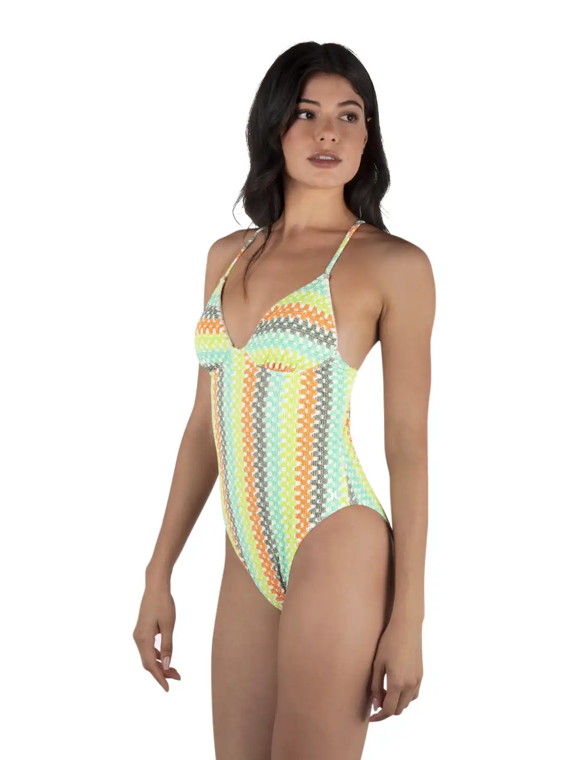 Stripe Crochet Scrunch Moderate One Piece
